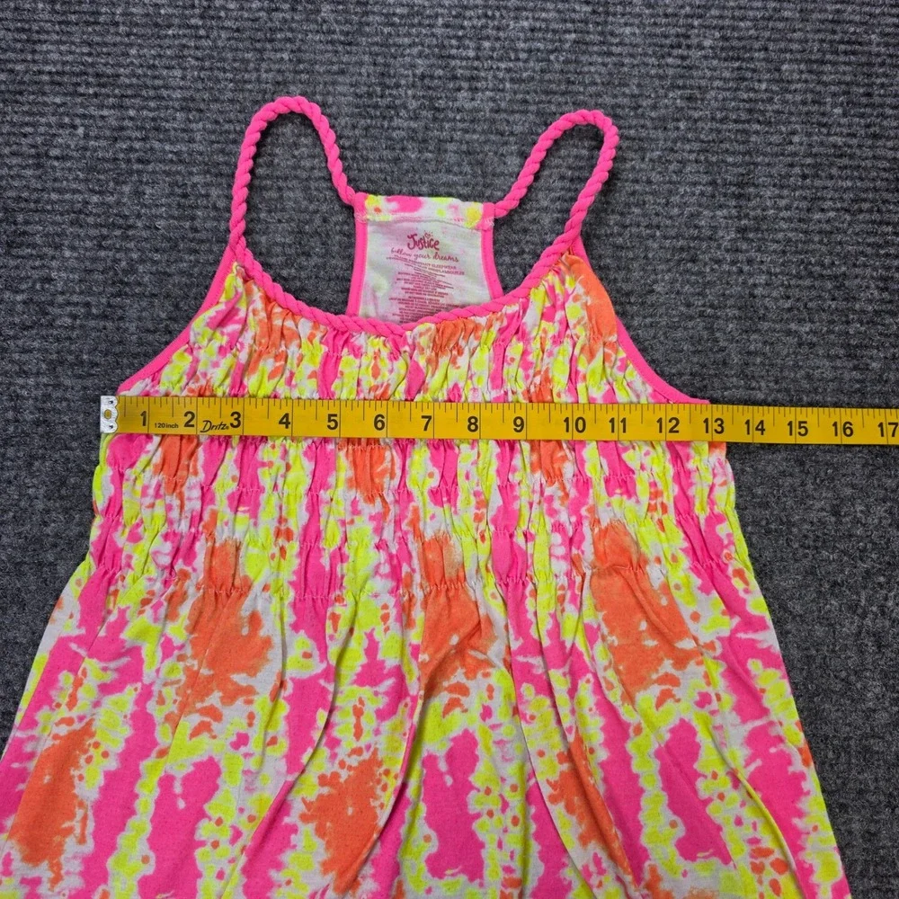 Justice Racerback Tank Top Girl's Size 16/18 Pink Orange Tie Dye Smocked Braided